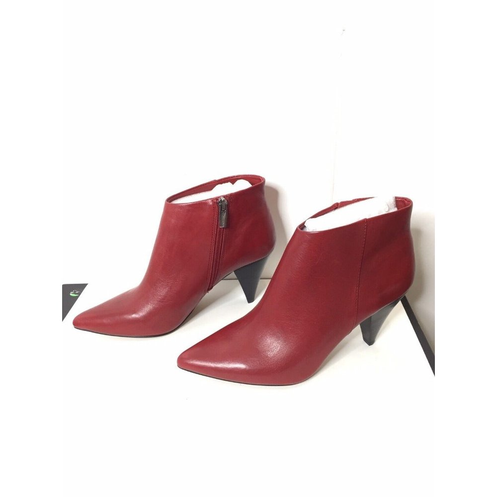 Vince Camuto Adriela Ankle Booties Red Leather Pointed Toe Cone Heel 8.5